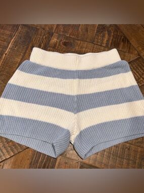 Sincerely Jules Blue and Cream Striped Knit Shorts in size small.